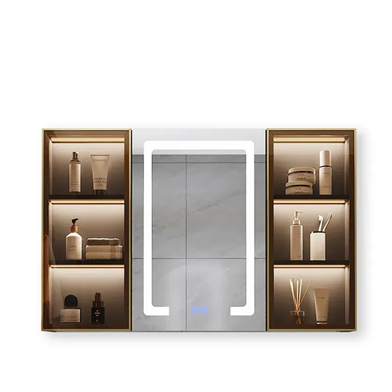 Espejo de tocador con luz LED para baño, armario de medicina con montaje en pared, color negro, 1000mm, con almacenamiento