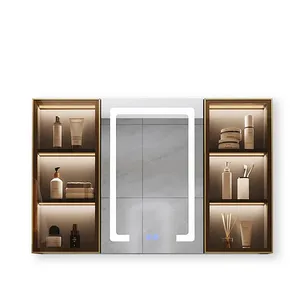 Specchio da toeletta per armadietto dei medicinali da bagno illuminato a LED nero da 1000mm con contenitore