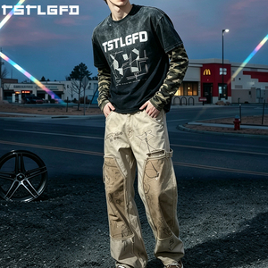 Camiseta de manga larga para hombre con efecto desgastado y camuflaje, negra con lavado ácido y apariencia de capas, fabricantes de camisetas para hombre al por mayor - Product Image 6