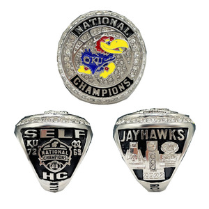 Bagues de championnat de football personnalisées 2022 Kansas <span class=keywords><strong>Jayhawks</strong></span>, classiques, en alliage de zircon plaqué argent, pour cadeaux de fête - Product Image 5