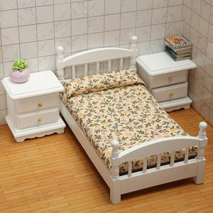 1:12 DIY Wood Toy Dollhouse Bedroom Scene Play House with <b>White</b> <b>Bedside</b> <b>Table</b> Ornament Mini Model Dollhouse - Product Image 2