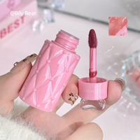 Bily Bear Heart Cap Pink Diamond Bottle Lip Gloss, Gloss à lèvres en verre transparent, effet rosée, non collant, teinte miroir, maquillage marque privée