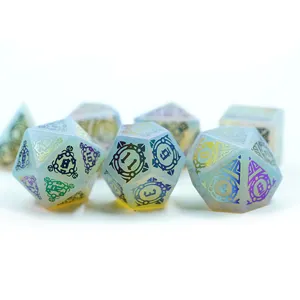 Venta al por mayor a granel Polyhedral Gemstone Dnd Dice D100 D20 D10 Juego de dados completo de 7 piezas para juego de mesa