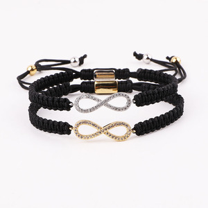 Bracelet en macramé personnalisé avec charme infini pavé de zircons cubiques au design classique, tressé, JBS12540 - Product Image 1