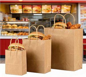 Vente d'usine - Sac en papier kraft brun et blanc écologique, couleur personnalisée, sac de transport pour restaurant, restauration rapide, café - Product Image 6