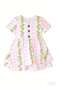Vestido de Verano para Niña, Modelo GSD3578, Personalizado, con Estampado de Animales Morados, Manga Corta, Largo hasta la Rodilla, Transpirable, Venta al por Mayor - Product Image 2