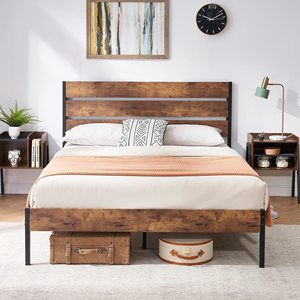 Modern King-Size MDF Wood &amp; Metal <strong>Platform</strong> <strong>Bed</strong> <strong>with</strong> <strong>Storage</strong> &amp; 4 Drawers Double Bedroom Furniture for Home Use - Product Image 1