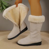Bottes de neige d'hiver pour femmes, mi-mollet, chaudes, en coton, avec fermeture éclair latérale, antidérapantes, chaussures décontractées, bottes en fourrure