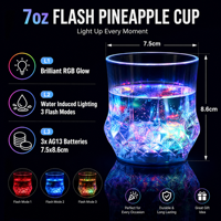 Gobelet Cadeau Transparent 7oz avec Logo Personnalisé, 6 LED RGB Activées par l'Eau, Bouton Poussoir, 3 Modes de Clignotement, Vaisselle Lumineuse LED Ananas en Gros