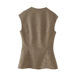 New Arrival Plaid Button up Sleeveless Slim Fit Daily Women Vest Tops Fashion - Product Image 4