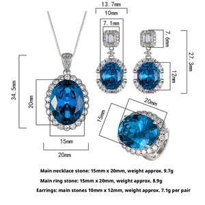 Factory Wholesale Eco-friendly Copper Big Oval Cut 15*20mm Blue Zircon Pendant Earrings <b>Set</b> Exquisite Jewelry <b>Sets</b> - Product Image 2