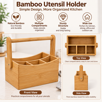 Support de rangement d'ustensiles de cuisine, couvercle de cuisine de Style américain écologique porte-ustensiles couverts en bambou caddie de couverts 1 pièce