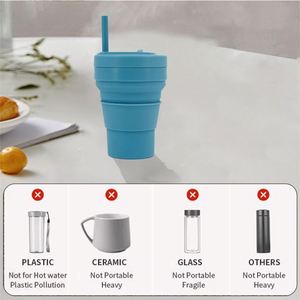 Gobelet à café personnalisé avec paille, pliable, en silicone, portable, pour l'extérieur, idéal pour la publicité - Product Image 5