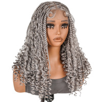 Perruque bohème en dentelle complète SuperNova de 16 pouces, tresses synthétiques légères en gris noir pour femmes, aspect naturel, dentelle transparente