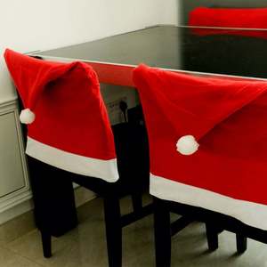Ensemble de housses de chaise de Noël pour chaises de salle à manger, décorations festives de vacances, housses de dossier de chaise en forme de chapeau de Père Noël pour la décoration de fête de Noël - Product Image 4