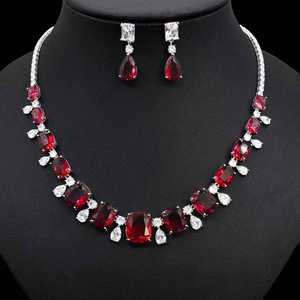 هيبريدي أنيقة مكعب زركونيا شكل مربع قلادة الزفاف القرط 2 مجموعات المجوهرات لحفلات الزفاف إكسسوارات - Product Image 3