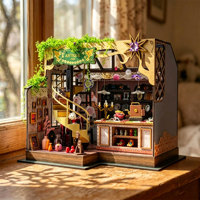 Rak Buku Antik Vintage Model Toko Kota dari Kayu untuk Dekorasi Rumah Miniatur