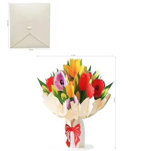 بطاقات تهنئة باقة زهور التيوليب ذات الموضة الجديدة، بطاقة تهنئة باقة زهور ثلاثية الأبعاد ناشفة