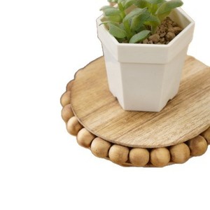 Base decorativa redonda de madera con cuentas para suculentas y plantas pothos, organizador de artículos de baño de madera. - Product Image 4