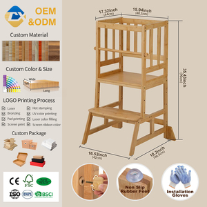 Chaise d'apprentissage multifonctionnelle 3-en-1 pour enfants avec tableau noir interchangeable et tour d'apprentissage en bois massif - Product Image 2