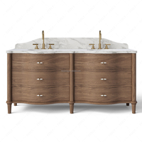 Meuble-lavabo de luxe FERLY au design italien, en marbre Arabescato, simple ou double vasque, sur mesure pour projets Villa et Hôtel