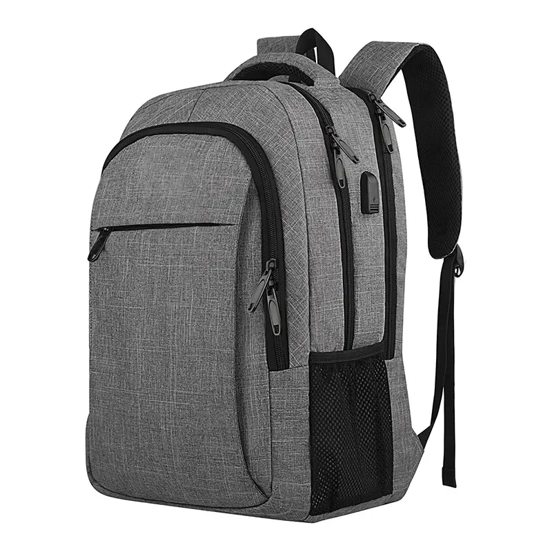 Ince dayanıklı USB şarj portu uyar 15.6 inç dizüstü gri okul bilgisayar çantası erkekler & kadınlar için
