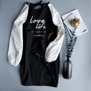 Minimalist Sleeve Apron Solid Color Love Life Print Machine Washable For Kitchen Household Use - Product Image 1