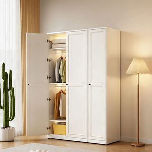 Armoire classique en laque blanche Balom, style français, en bois massif, avec un design de panneaux élégant et un rangement intégré - Product Image 2