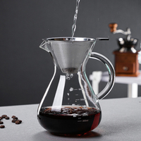 Verseuse à café en verre borosilicate 400/600/800 ml avec marques de mesure, poignée et filtre métallique réutilisable pour le brassage par infusion