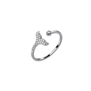 Женское высококачественное изысканное украшение в виде морских животных, простое открывающееся регулируемое циркониевое кольцо «рыбий хвост»