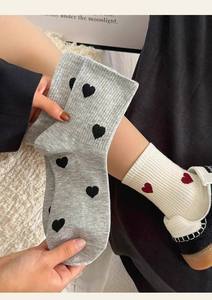 Men's Crew <b>Socks</b> <b>Black</b> Knitted Heart Pattern Daily Wear Regular Style - Product Image 5