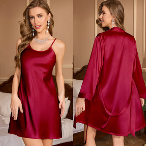 Chemise de nuit longue en soie glacée à col rond pour femme, printemps, été, automne, respirante, sexy, style européen-américain, haut de gamme - Product Image 6
