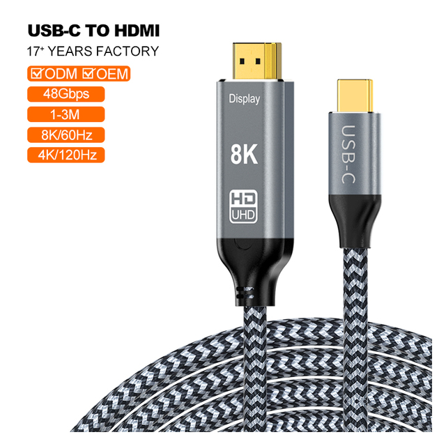 8K A151-1 USB-C to HDMI Conversion Adapter Cable Electronic 32.4Gbps Bandwidth Braided Mesh Male-to-Male Type C to HDMI Cable
