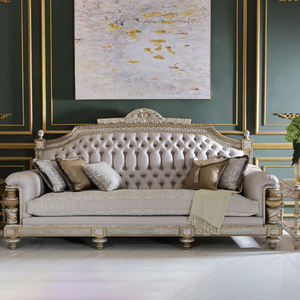 أريكة ملكية كلاسيكية من الخشب الصلب المنحوت، طقم أرائك قطاعية من القماش والجلد للأثاث الفاخر في غرفة المعيشة - Product Image 2