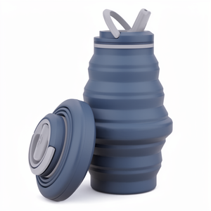 Yachuangxin Silicone <b>Foldable</b> <b>Water</b> <b>Bottle</b> 17cm x 9.5cm Teal Color Compact Portable For Camping Outdoor Use - Product Image 1