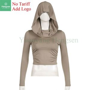 Llogo Otoño Camiseta con capucha Retro Slim Fit Top con capucha Camiseta de manga larga con capucha de Duna para mujer - Product Image 2