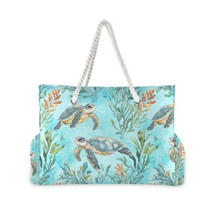 Bolso de playa reutilizable para mujer con asa de cuerda, diseños de tortuga, de tela de nailon, portátil, con cierre de cremallera, ideal para el verano. - Product Image 1