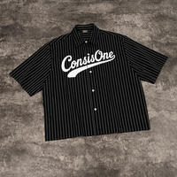 Kemeja Kasual Pria Desainer Hitam 70% Katun Lembut Berkualitas Tinggi Logo Kustom Gaya Baseball Garis-garis Sporty Model Kotak Kancing Depan