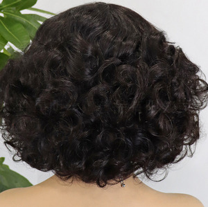 Peluca de Encaje Frontal Corta <span class=keywords><strong>y</strong></span> Rizada, Estilo Europeo <span class=keywords><strong>y</strong></span> Americano, de 12-14 Pulgadas, Puede Permanecer <span class=keywords><strong>y</strong></span> Teñirse, 250g - Product Image 4