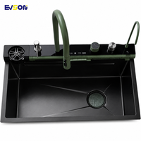 Set Wastafel Dapur Modern Hijau Pintar dari Baja Tahan Karat dengan Keran Air Terjun dan Panel Kontrol Tujuh Fungsi