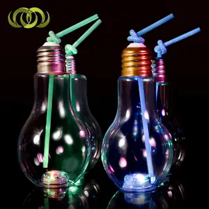 LED Drink Bulb Bottle 500ml Glühbirnen förmiger PET Cup für Cold Juice Beer Bubble Tea Beverag