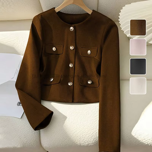 Manteau en laine court à col rond de style français pour femme, nouvelle collection pour la mode d'automne - Product Image 6