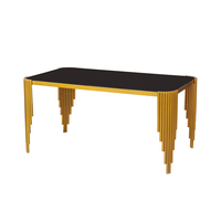 Ensemble de table à manger avec 6 chaises, plateau en verre trempé noir, structure en acier doré, mobilier moderne de luxe pour la maison