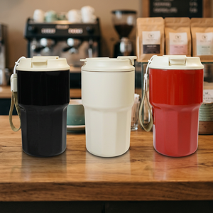 USA stock Stainless Steel Vacuum Insulated Tumbler 16oz Double Wall With Rope Red White Black Travel Mug Minimalist Design - Product Image 3