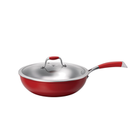 Ensemble de casseroles en acier inoxydable 304 tri-couches non revêtu, série rouge, compatible gaz et induction, poêle de cuisson neuf