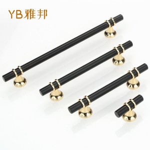 Yb <b>Black</b> Bar Cabinet Handles Zinc Alloy Minimalist Wardrobe Drawer Hardware Gold Trim 805 - Product Image 1