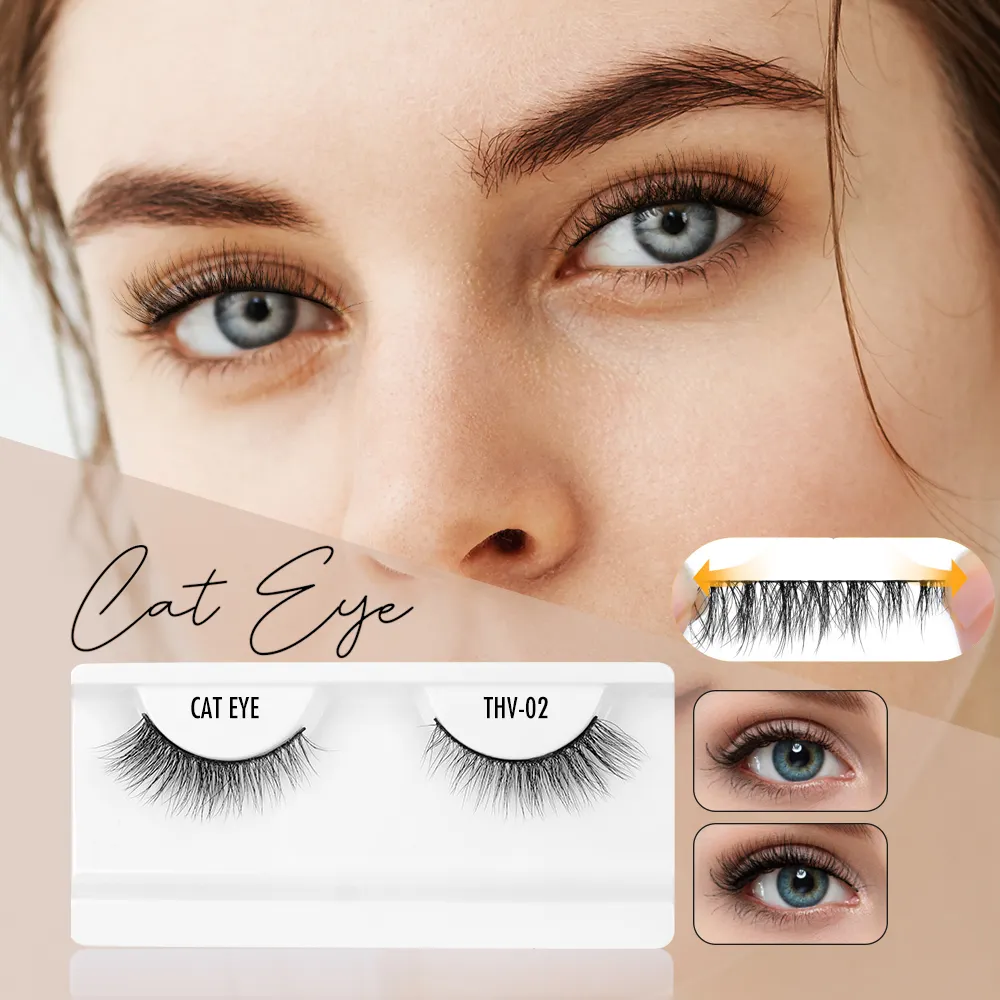 Hollyren Elastic Memory Band Faux Mink Eyelashes 2024 Pestañas postizas Cat Eye Wispy Faux Mink Lashes