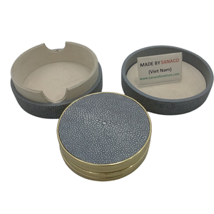 ชุดที่รองแก้วน้ำชา 4 ชิ้น ทำจากหนังชากรีนคุณภาพสูง กำมะหยี่ เรซิ่น MDF และพีซี พร้อมกล่องอุปกรณ์เครื่องดื่มสุดหรูแบบกำหนดเอง DPC - Product Image 1