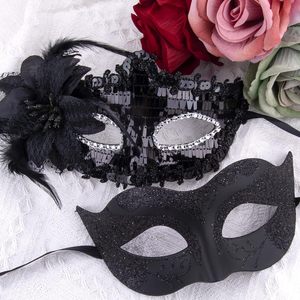 DAMAI Black Sequins Couple Venetian Masks Halloween Costume Mask for Women Men Party Decorations Mardi Gras Masquerade Masks - Product Image 4