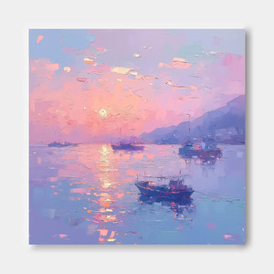 Pittura a olio astratta moderna originale dipinta a mano 3D <span class=keywords><strong>con</strong></span> texture oceano tramonto paesaggio marino <span class=keywords><strong>con</strong></span> barca digitale stampato per uso alberghiero - Product Image 2